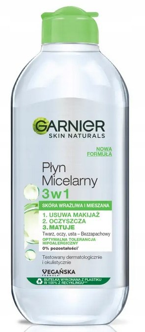 Garnier Skin Naturals Płyn Micelarny 3w1 do wrażliwej i mieszanej 400ml Garnier Skin Naturals Płyn Micelarny 3w1 do wrażliwej i mieszanej 400ml
