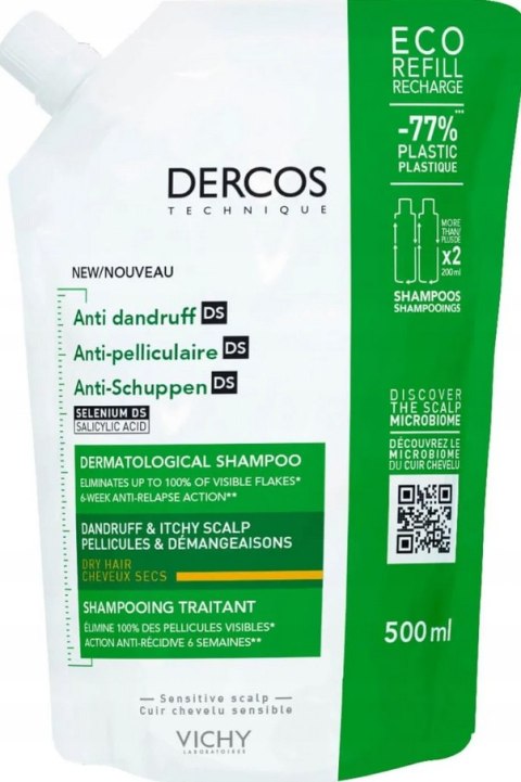 Vichy Dercos szampon przeciwłupieżowy do włosów suchych REFILL 500ml Vichy Dercos szampon przeciwłupieżowy do włosów suchych REFILL 500ml