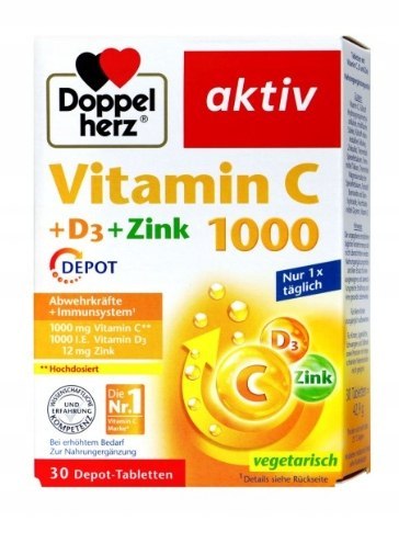 Doppelherz Witamina C 1000+ D3+ Cynk kapsułki 30szt